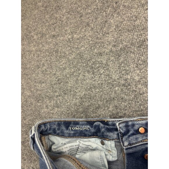 American Eagle Tomgirl Jeans Women's 4 Destroyed Blue Denim Button Fly Mid Rise - Picture 9 of 10